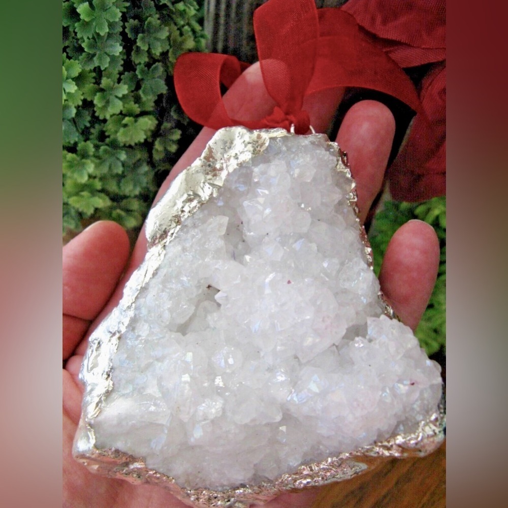 New XXL Angel Aura Natural Quartz Crystal Druzy Geode Christmas Ornament